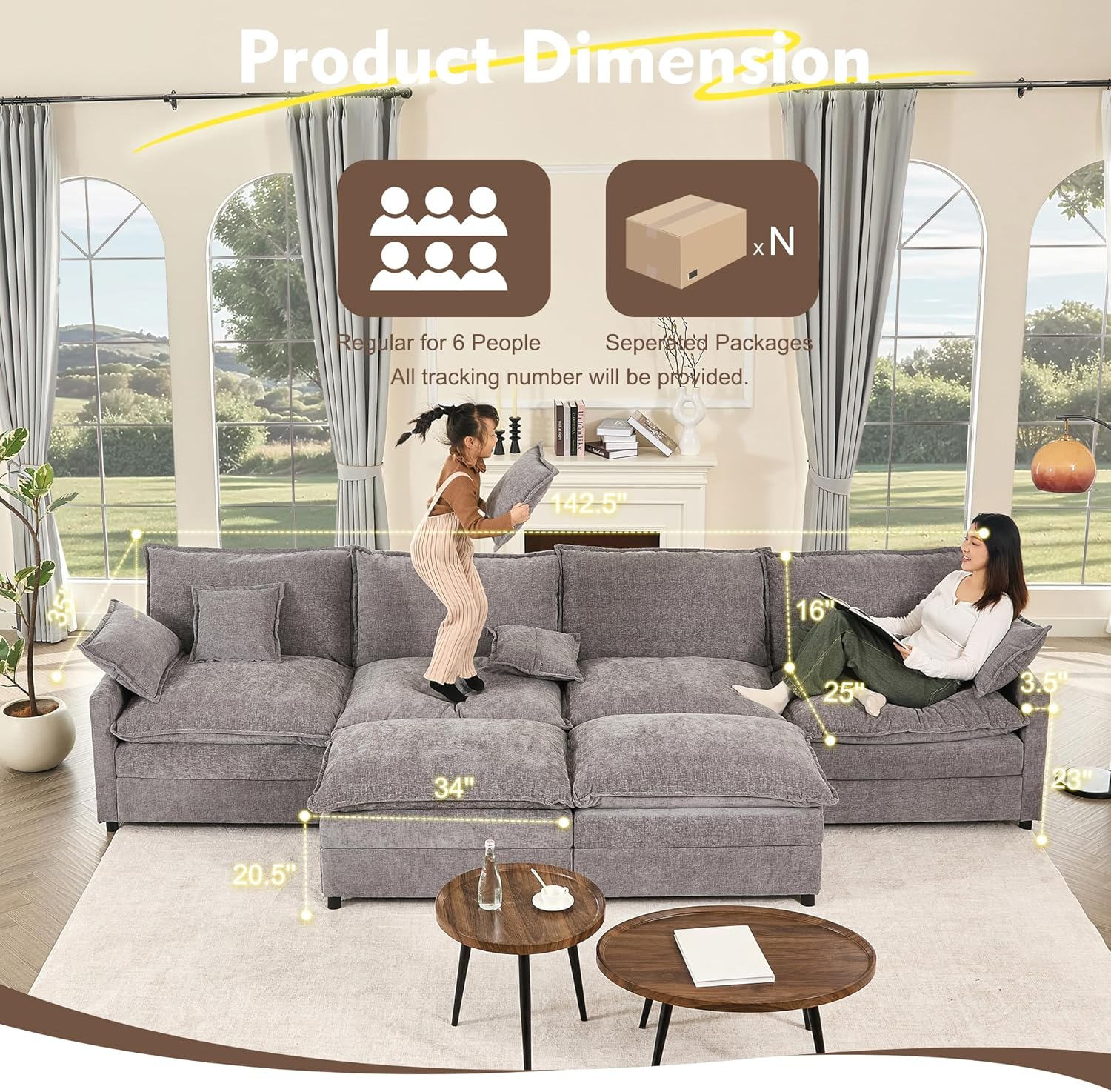 108 Inch U Shape Sofa Sectional Sofa Comfortable Cloud Sofa Living Room Deep Seat Sofa
