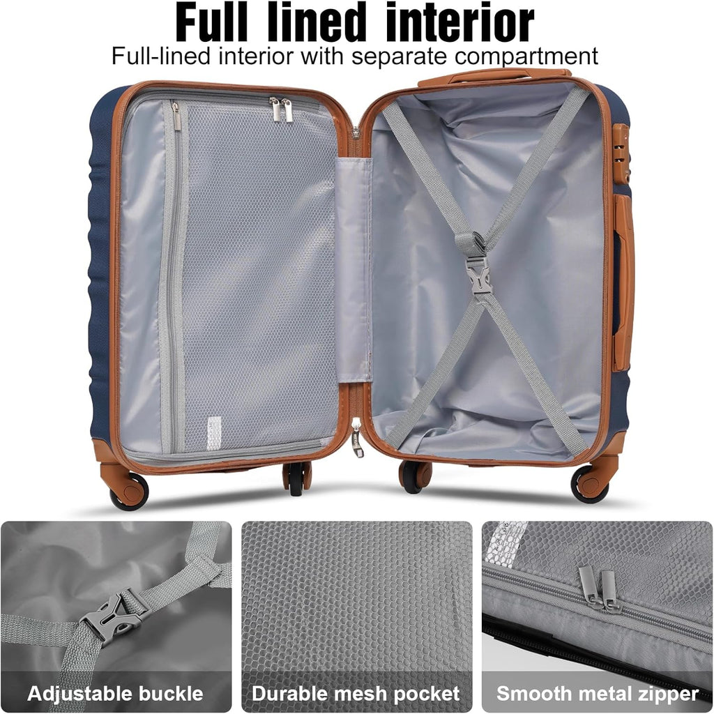 LONG VACATION 6 Piece Luggage Set Carry on Suitcase with ABS+PC hardshell, Spinner Wheels & YKK Zipper TSA Lock