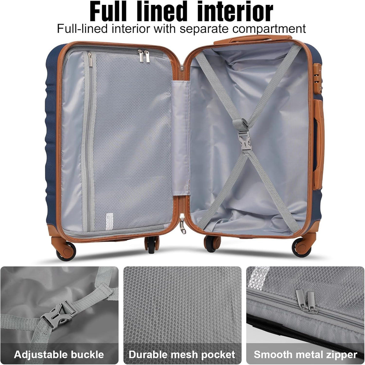 LONG VACATION 6 Piece Luggage Set Carry on Suitcase with ABS+PC hardshell, Spinner Wheels & YKK Zipper TSA Lock