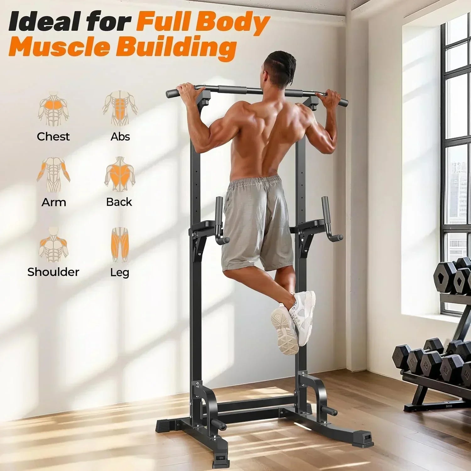 Sportsroyals Power Tower Pull Up Bar Station 450 lbs stable suspended immersion tilt station