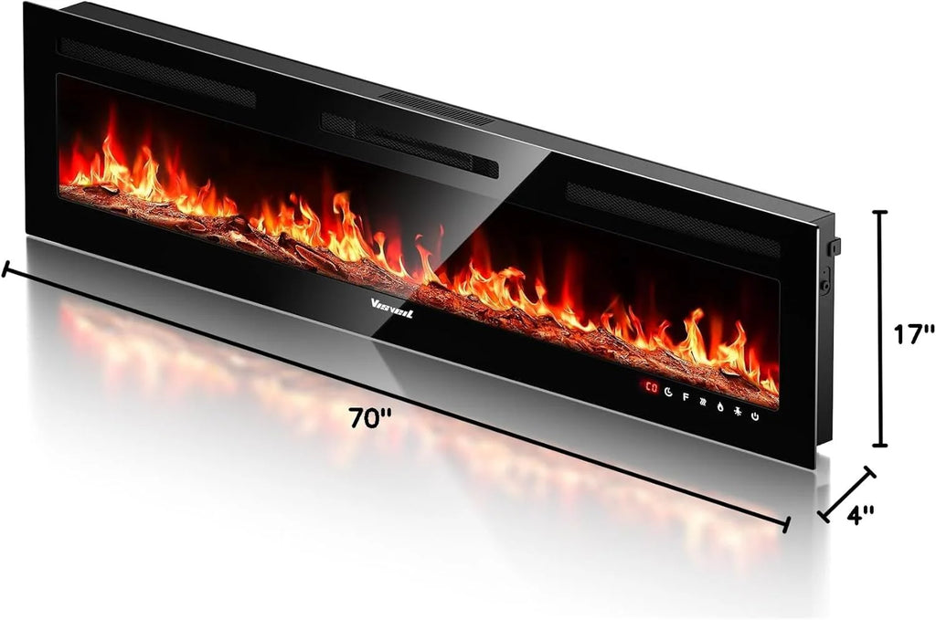 Electric Fireplace 60Inch,Wall Mounted Electric Fireplace Heater with Timer Inserts��TV Stand Touch Screen and Realistic Flame,Log Set,Crystal Flames 750 to 1500W��Remote for Living Room