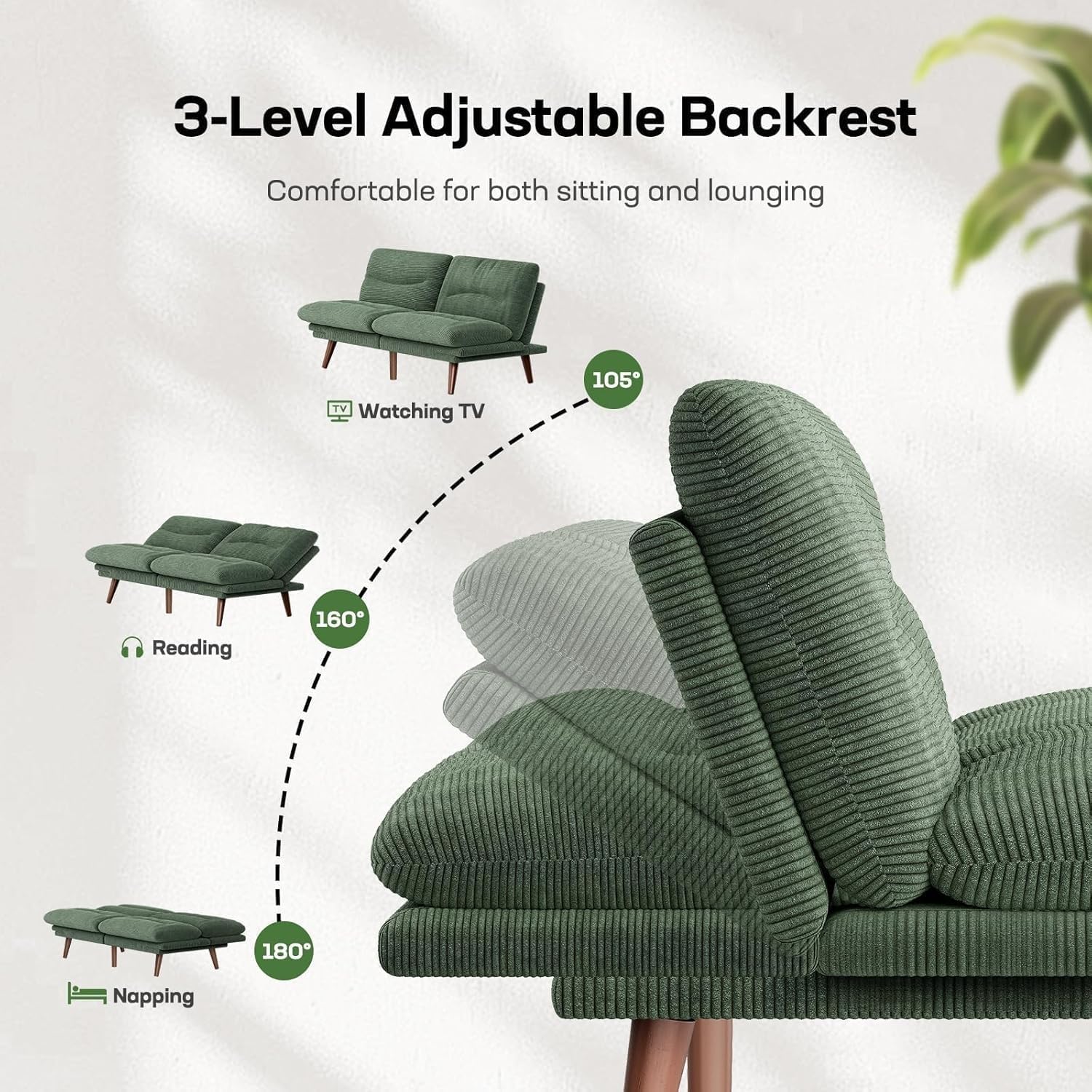 Futon Sofa Bed Futon Sofa with Adjustable Back and Armrests Converts to Small Sleeper Sofa Bed