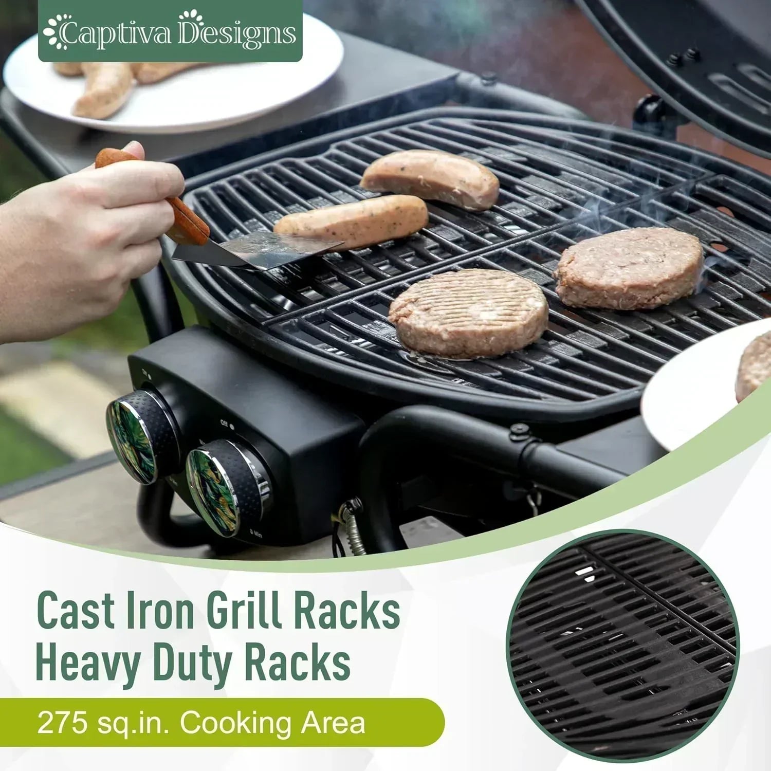 Captiva Designs 4-Burner Propane Gas BBQ Grill Side Burner Porcelain-Enameled Cast Iron Grates