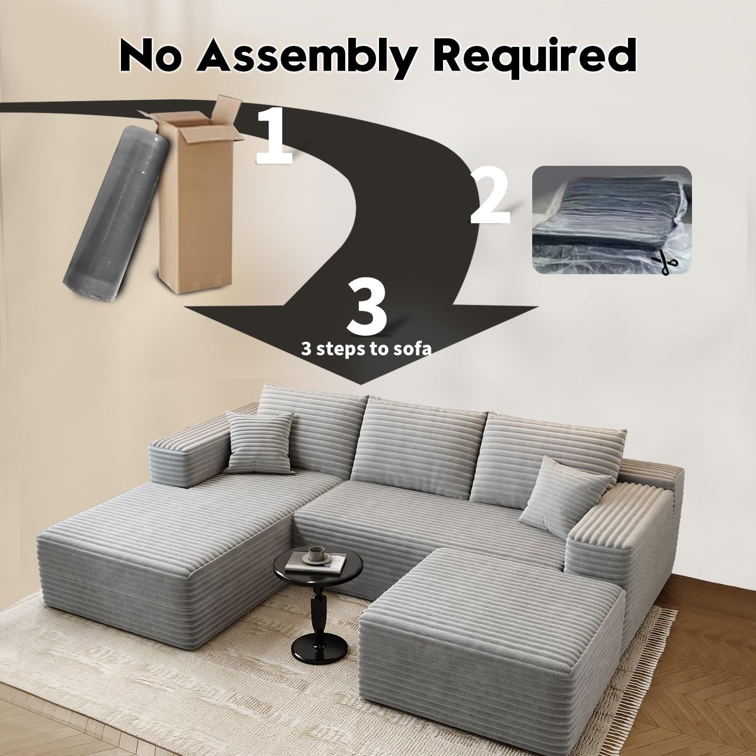 107.5 Cloud Modular Sectional Sofa Couch with L-Shape Chaise,Modern Minimalist Upholstered Couches