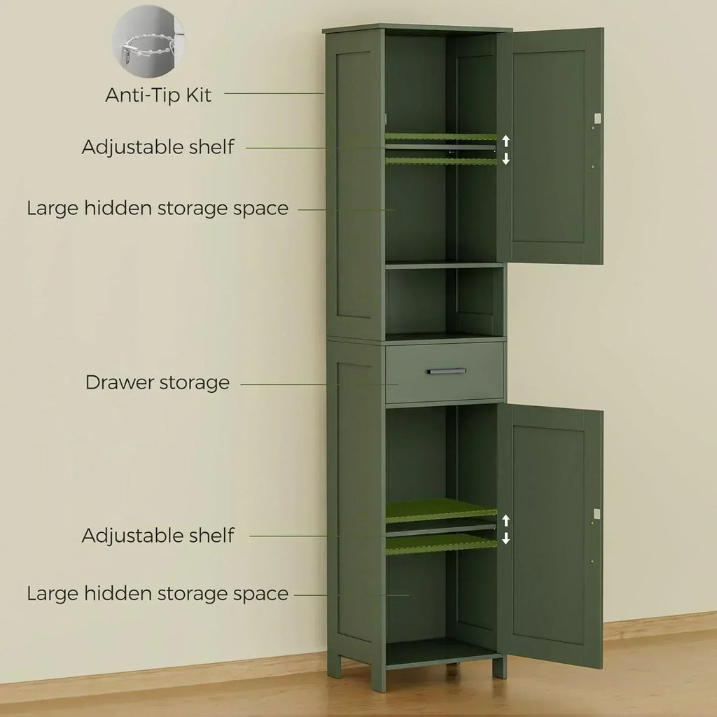 Homhedy 67 H Tall Bathroom Storage Cabinet with 2 Barn Doors and 1 Drawer Narrow Storage Unit