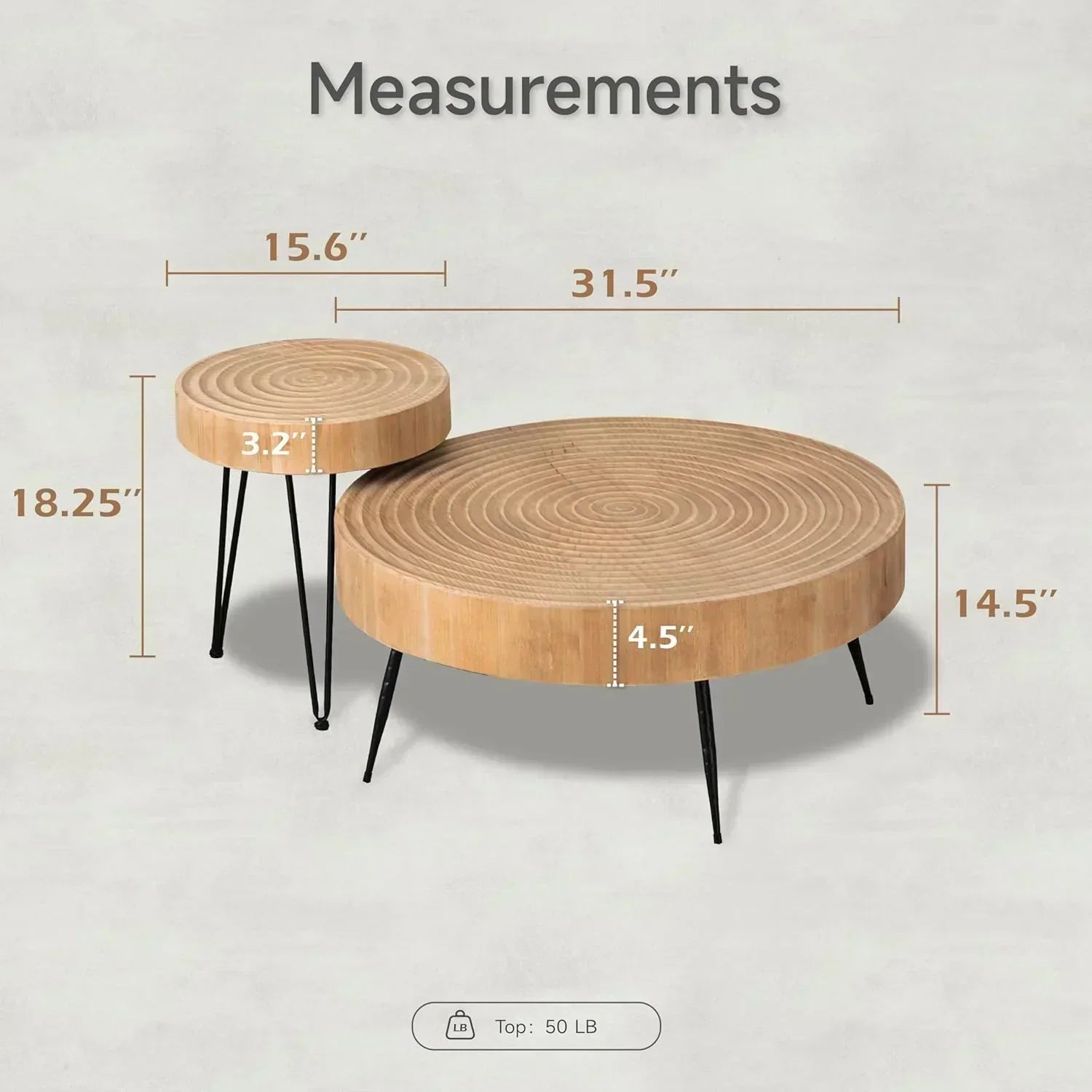 Two-Piece Modern Farmhouse Living Room Coffee Table Set Round Nesting Tables