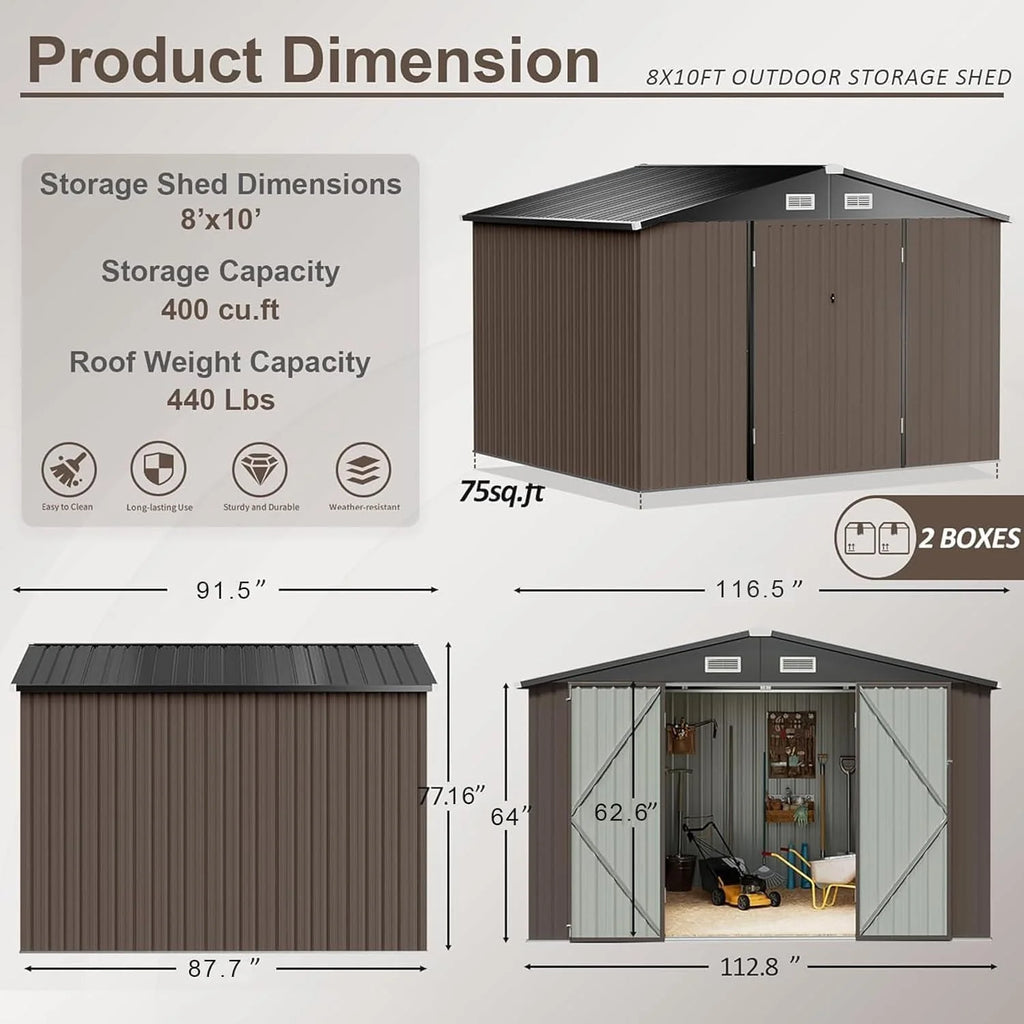 Aoxun 6.2x4 FT Shed Outdoor Storage Shed Metal Garden Shed Slooping Roof Tool Shed Bike Shed