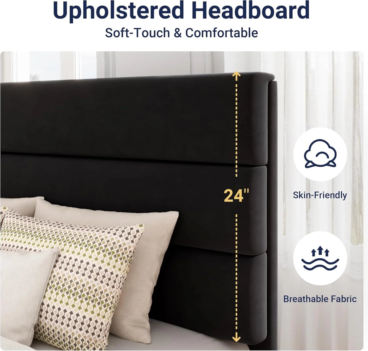 Allewie Queen Size Platform Bed Frame Fabric Upholstered Headboard Wooden Slats Support