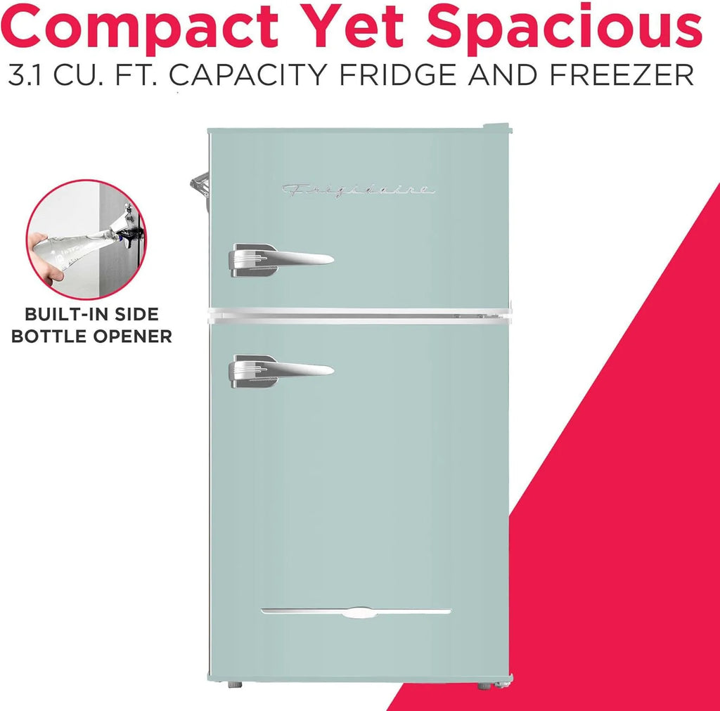Frigidaire Retro Mini Fridge with Freezer Side Bottle Opener-Small 2 Door Refrigerator Office Bar