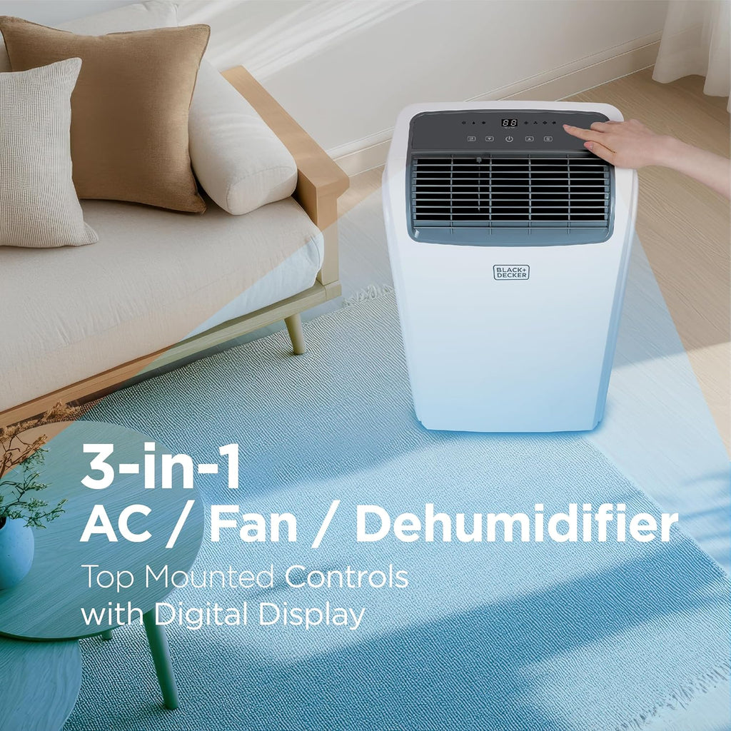 BLACK+DECKER 10,000 BTU Portable Air Conditioner for Rooms up to 450 Sq. with Remote Control, White