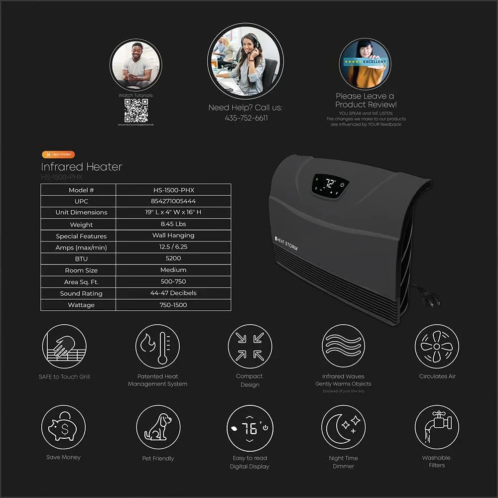 HS-1500-PHX-WIFI Infrared Heater Wifi Wall Mounted