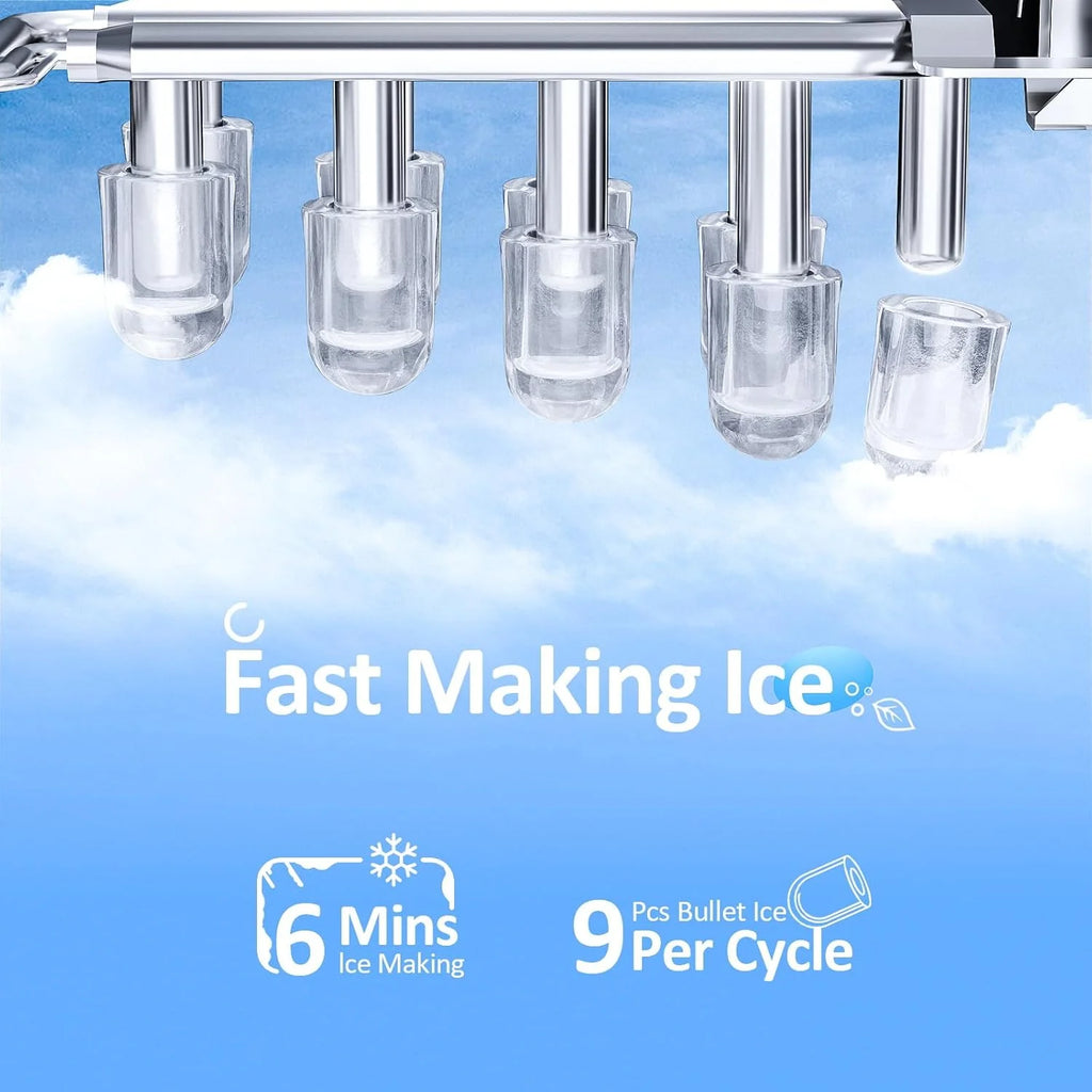 Nugget Ice Makers Countertop, Pebble Ice Machine with Chewable Pellet Ice, 34Lbs/24H, Self-Cleaning, Sonic Ice, One-Click Operation, for Kitchen,Office Stainless Steel Silver