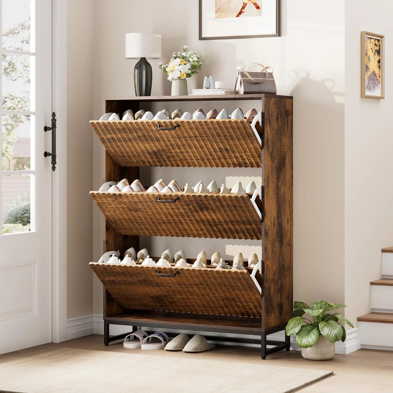 Nicetree Shoe Cabinet Freestanding Shoe Cabinet with 2 Reversible Drawers