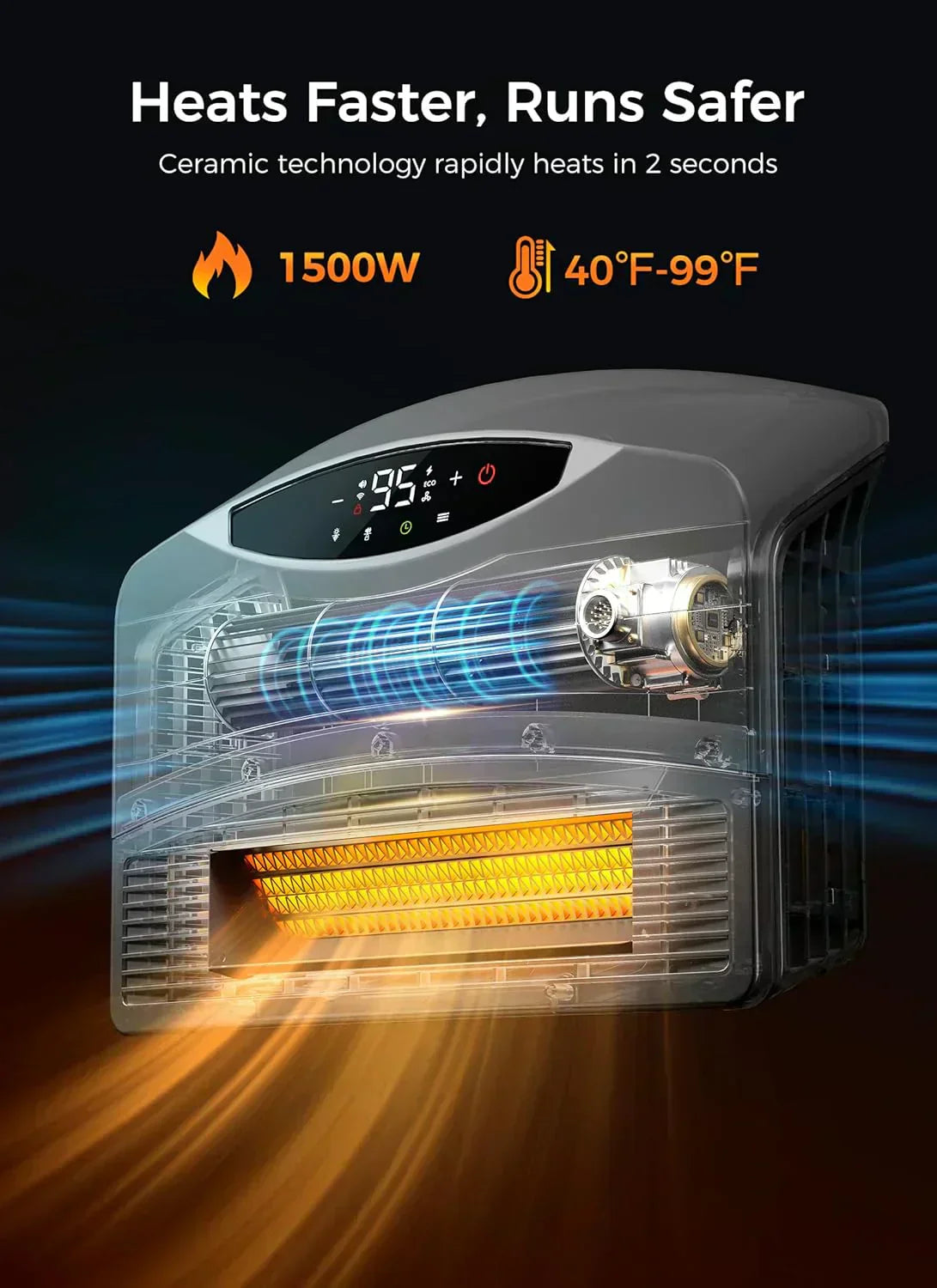 Wall mounted electric heater with WiFi and remote control floor standing heater 1500W