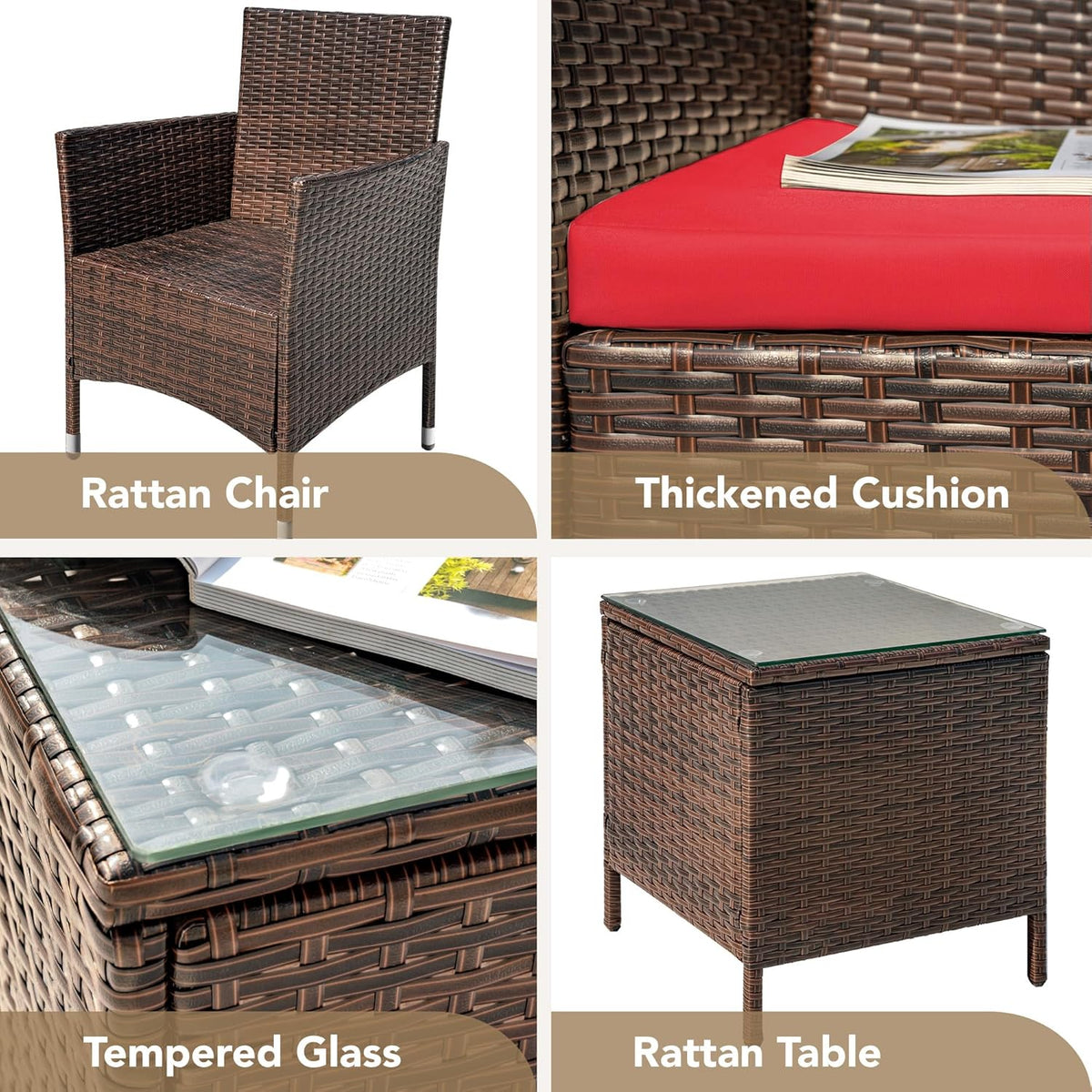 Devoko Patio Porch Furniture Sets 3 Pieces PE Rattan Wicker Chairs Outdoor Garden Furniture Sets