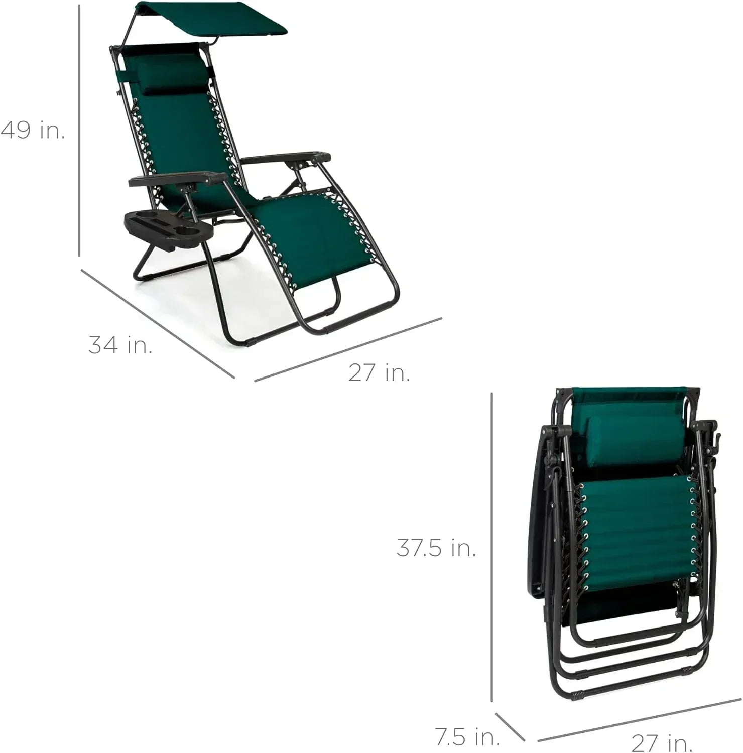 Best Choice Products Folding Zero Gravity Recliner Patio Lounge Chair Adjustable Canopy Shade
