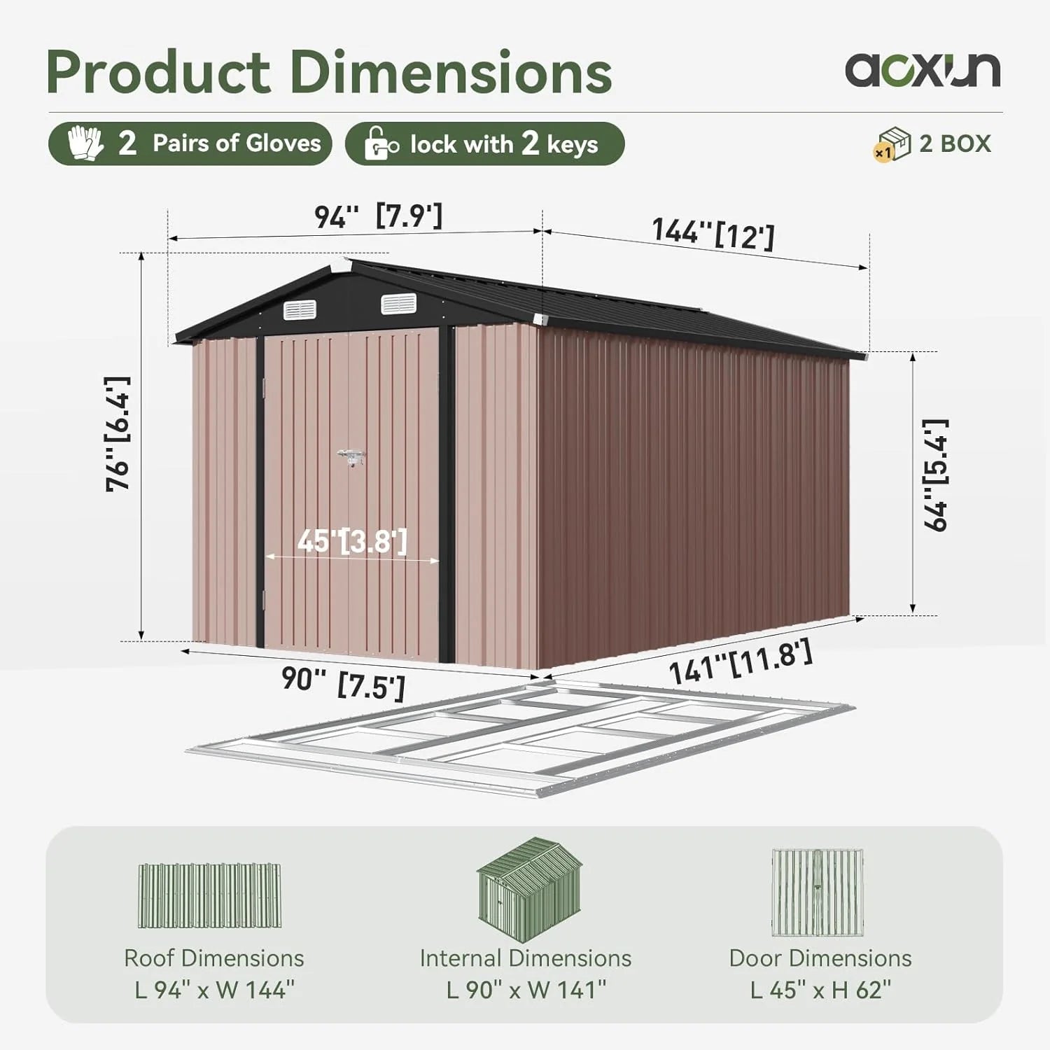 Aoxun 6.2x4 FT Shed Outdoor Storage Shed Metal Garden Shed Slooping Roof Tool Shed Bike Shed