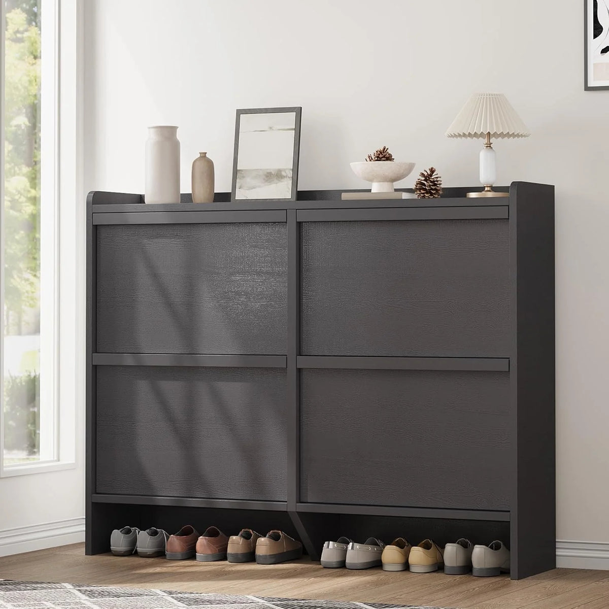 GarveeHome Shoe Cabinet with 3 Flip Drawers Wooden Shoe Organizer Cabinet Shoe Storage Hidden