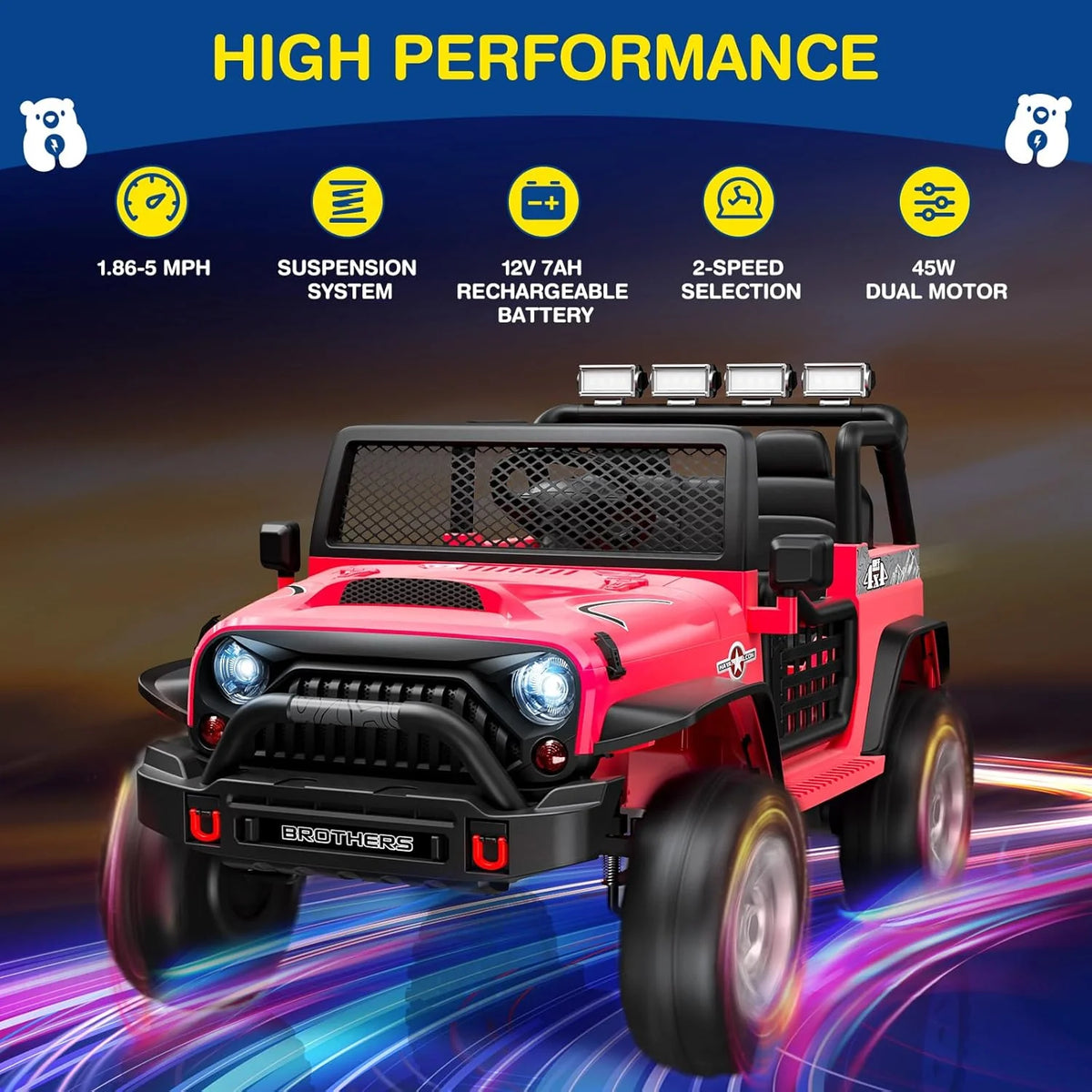 L8 Ride On Car, 2 Seater, 12V Kids Electric Car w/Remote Control, 4-Wheel Suspension, Bluetooth Speaker, Multi Music Modes, 3 Speeds, LED Lights, Xmas & Birthday Gift Ideas for Kids Ages 3+
