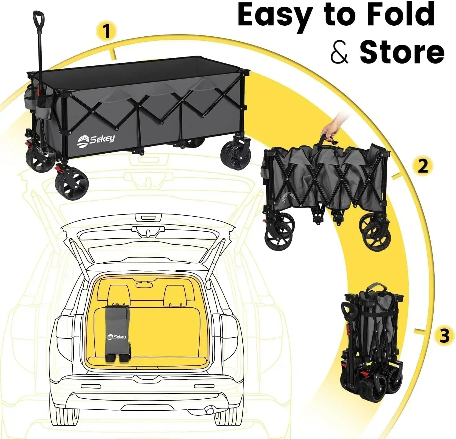 Sekey 48 Inch Long Foldable Extended Travel Cart 440 Lbs Folding Multi-Purpose Garden Cart