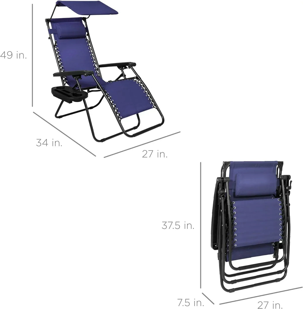 Best Choice Products Folding Zero Gravity Recliner Patio Lounge Chair Adjustable Canopy Shade