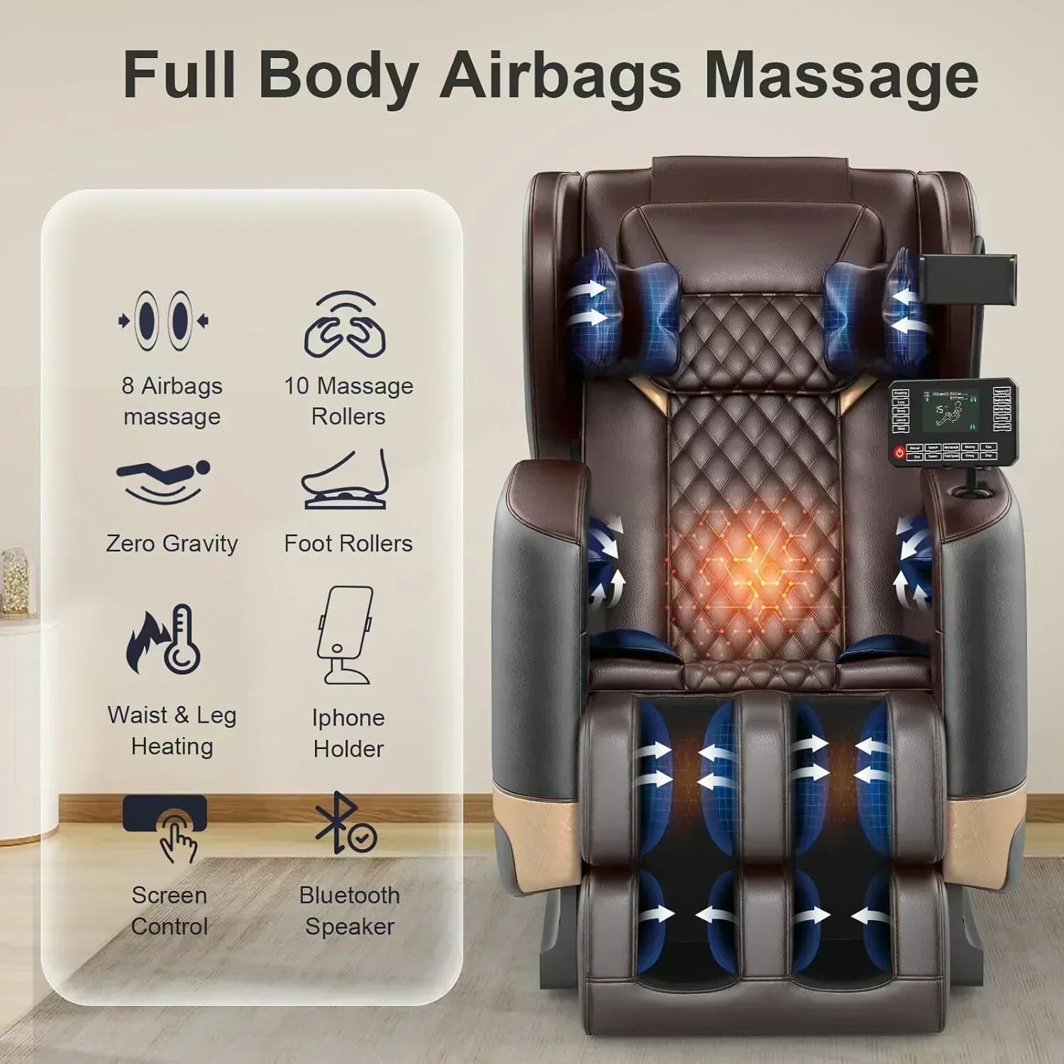 Full Body Massage Chair Zero Gravity Massage Chair with 10 Fixed Rollers Heating Foot Massage