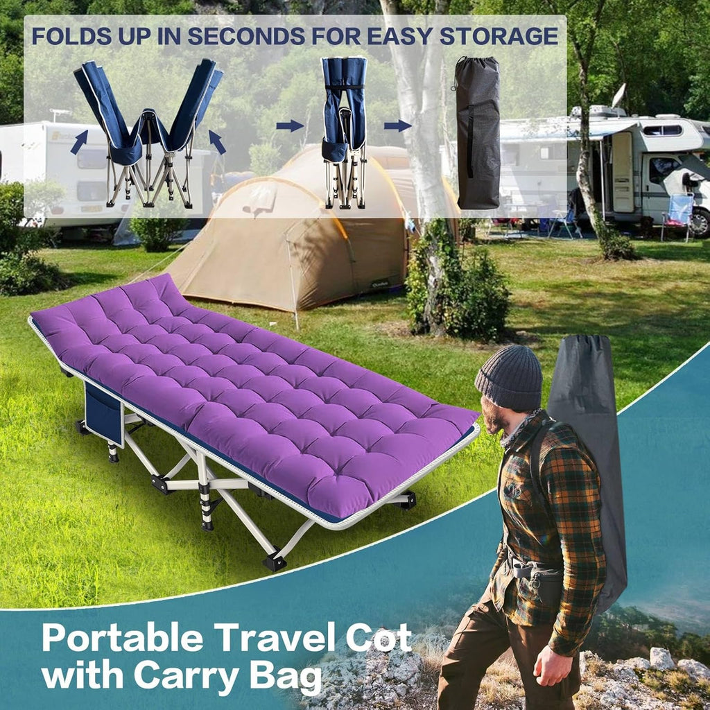 2 Pack Camping Cot with Mattress Comfortable Cot Bed Folding Cot Heavy Duty Cots for Sleeping with Carry Bag for Adults Kids Guest Bed Outdoor Indoor Home