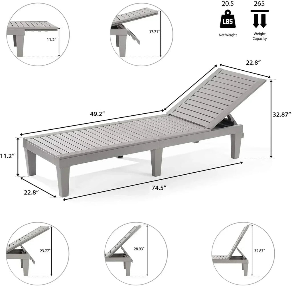 Patio Chairs Black Chaise Lounge Chair Outdoor 5-Position Adjustable Sun Tanning Chair