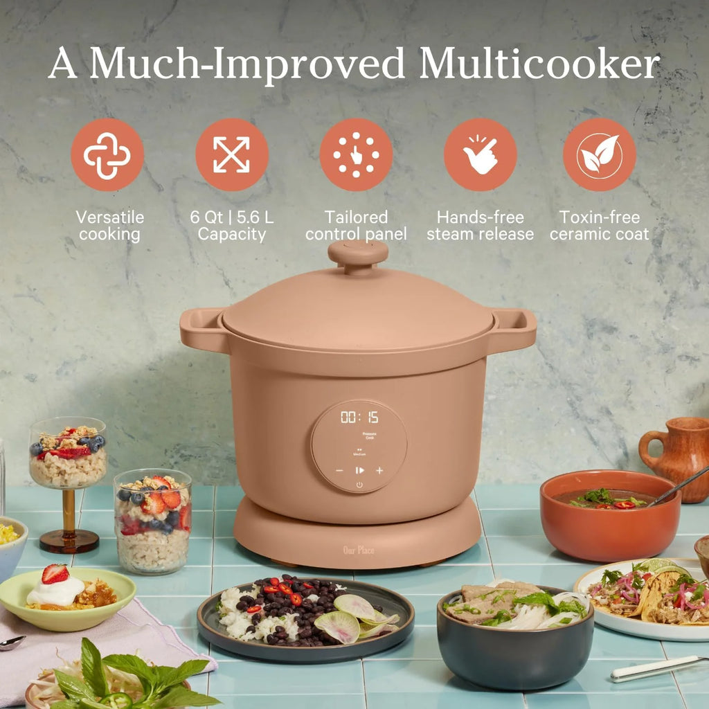 Our Place Dream Cooker | 6-quart Multicooker | 4 Versatile Modes | Pressure Cook, Slow Cook, Sear & Saute, Keep Warm | Hands-Free Steam Release | Tailored Control Panel | Steam