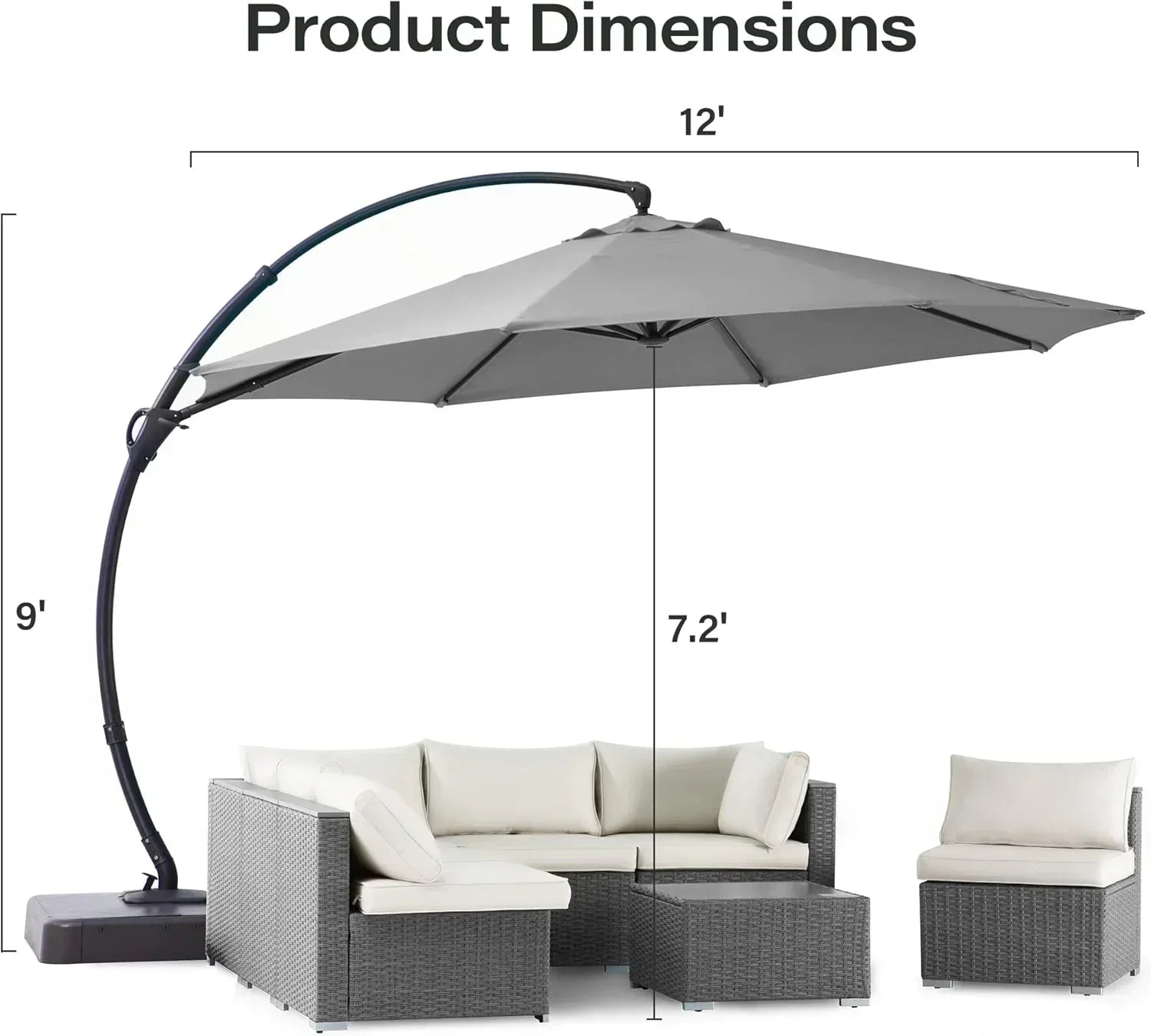 LAUSAINT HOME Outdoor Patio Umbrella with Base included 11 FT Deluxe Curvy Cantilever Umbrella