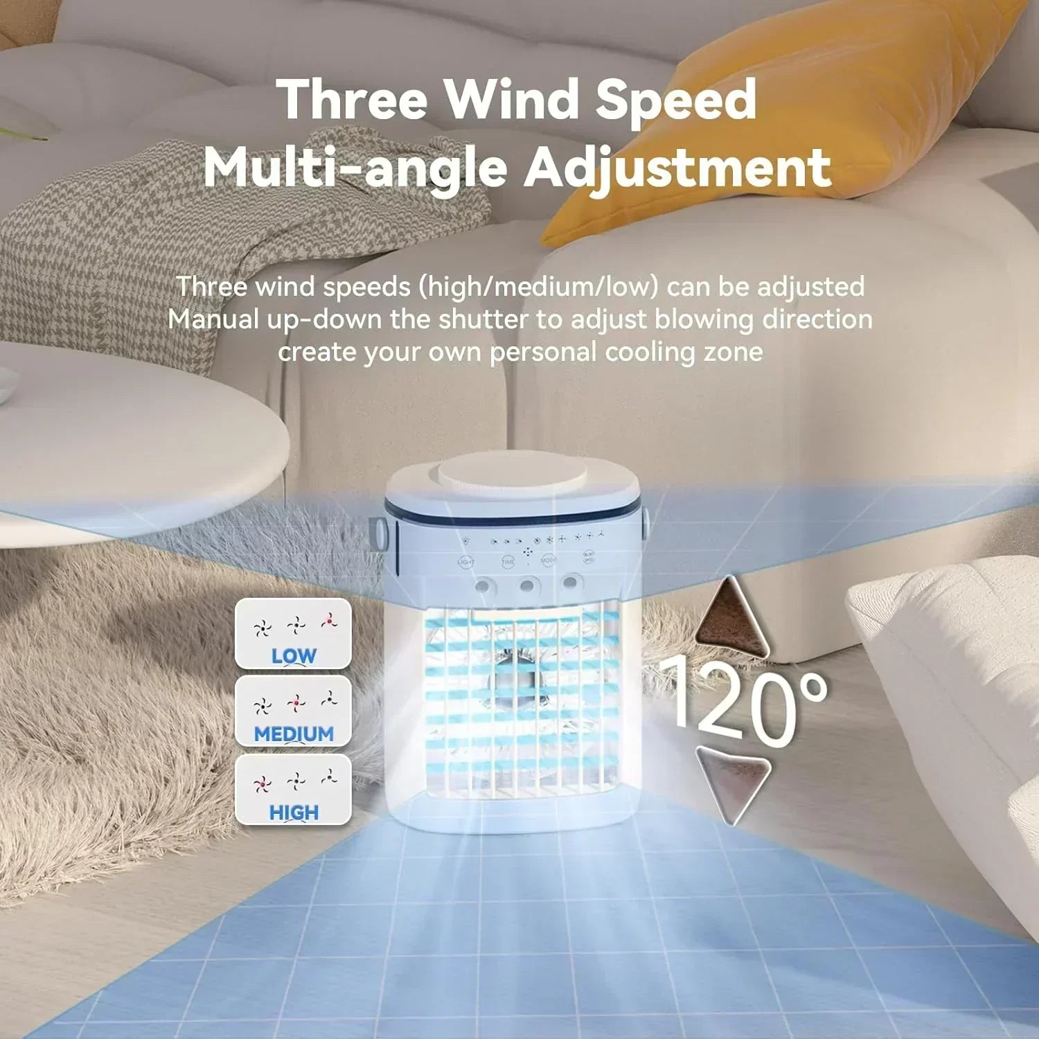 Portable Air Conditioner,Cooling Fan with 3 Speeds 3 Modes 2-8H Timer 1000ml Water Tank