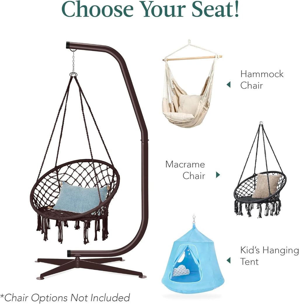 Best Choice Products Metal Hanging Hammock C-Stand for Chair/Weather-Resistant Finish, Offset Base - Stand Only - Black