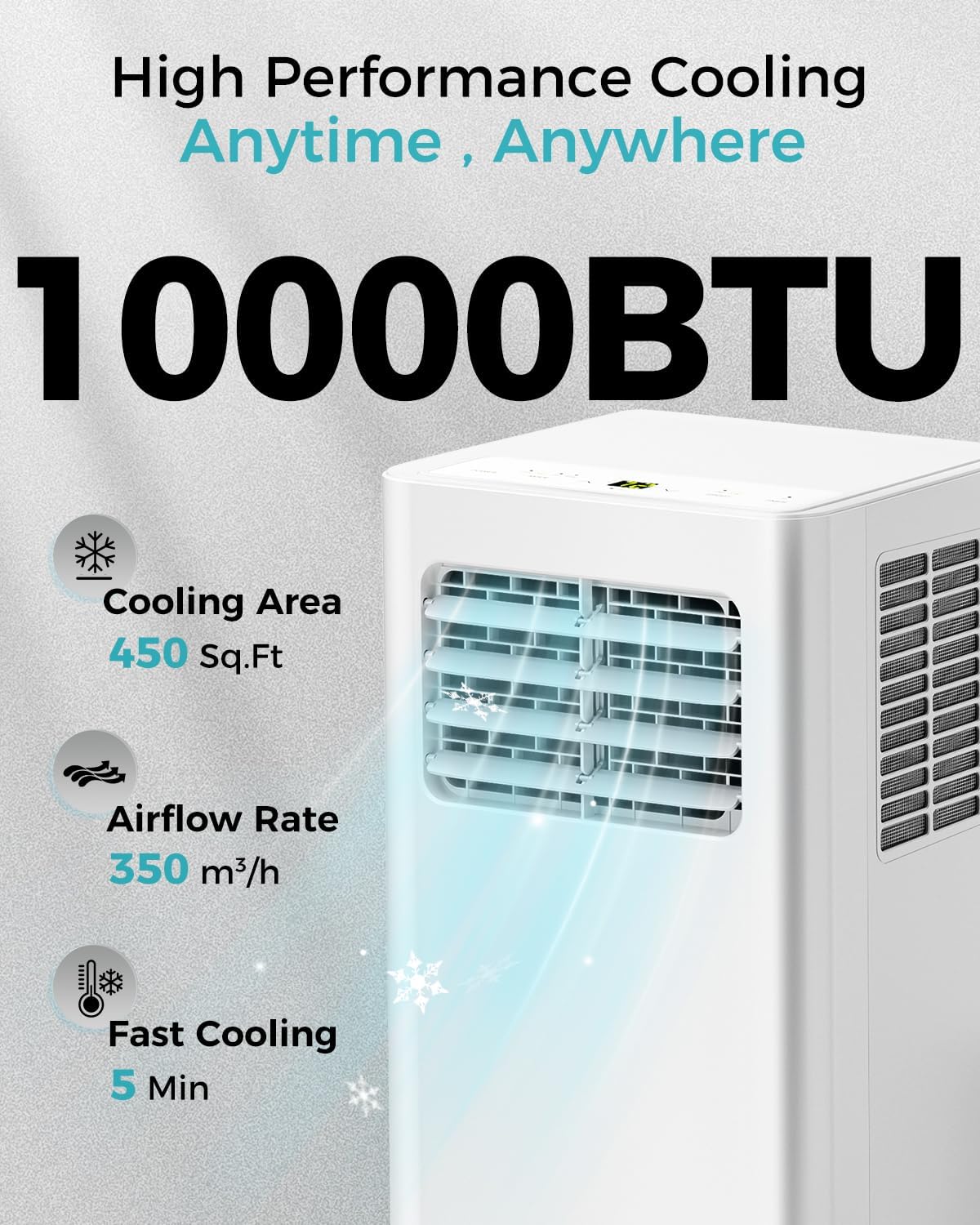 8,000 BTU Portable Air Conditioner - 3-in-1 AC Unit with Remote Control, Ultra-Quiet Cooling for Rooms up to 350 sq. ft., 24H Timer, Sleep Mode