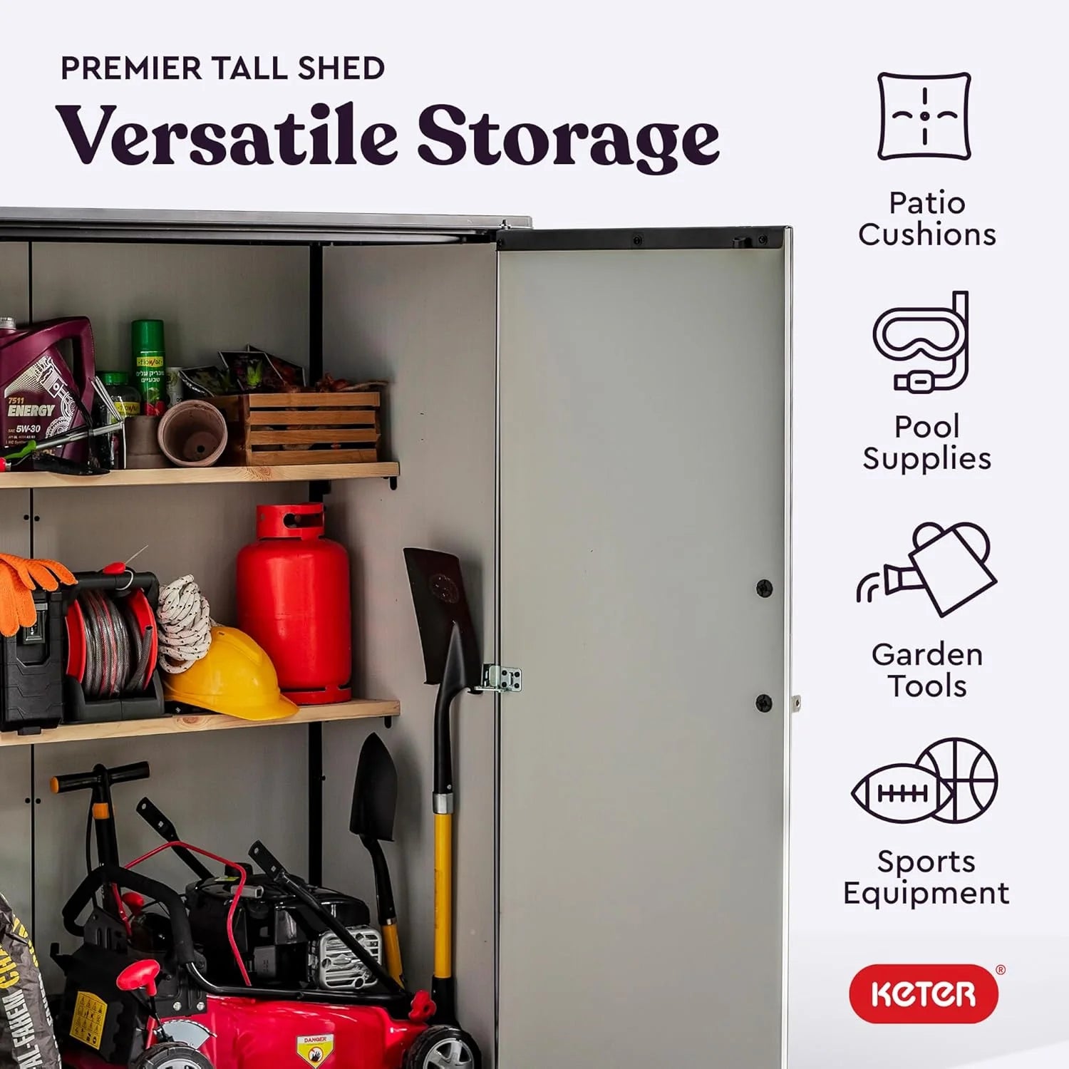 Keter Premier Tall 4.6 x 5.6 ft. Resin Outdoor Storage Shed Shelving Brackets Patio Furniture
