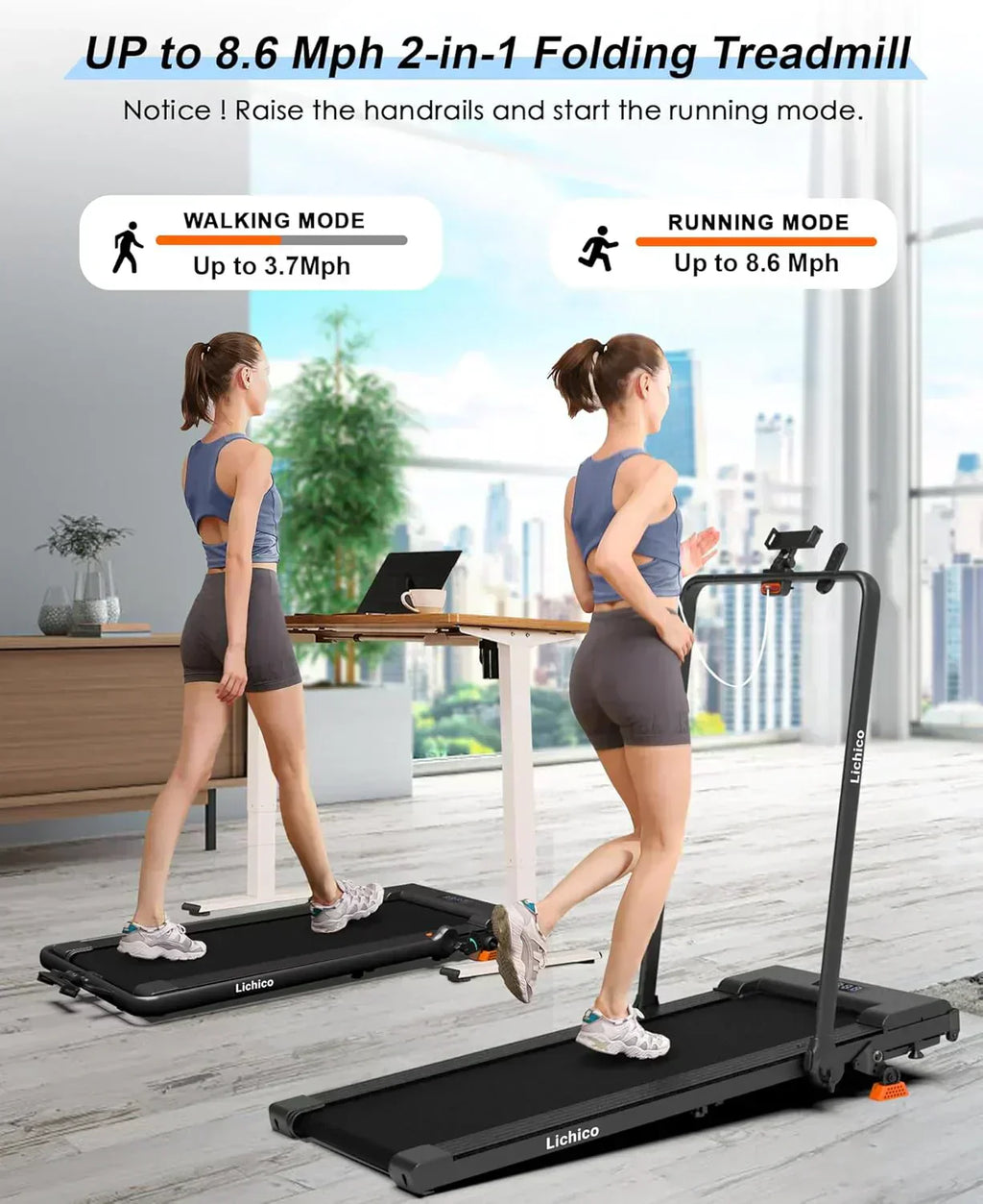 Lichico Walking Pad Under Desk Treadmill Ultra-Quiet Brushless Electric Jogging Treadmill