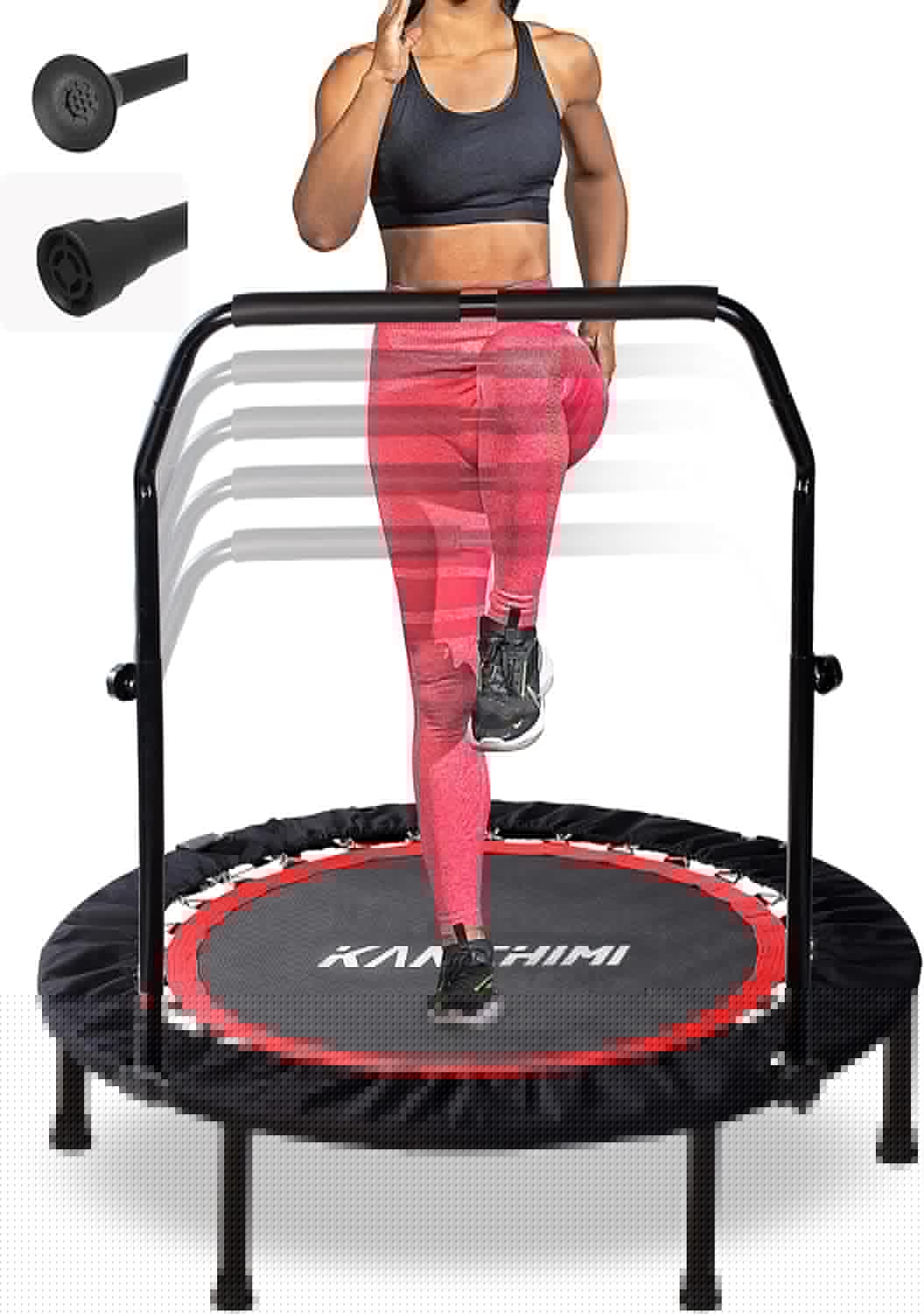 Kanchimi 40 48 Folding Mini Fitness Indoor Exercise Workout Rebounder Trampoline with Handle, Max Load 330lbs