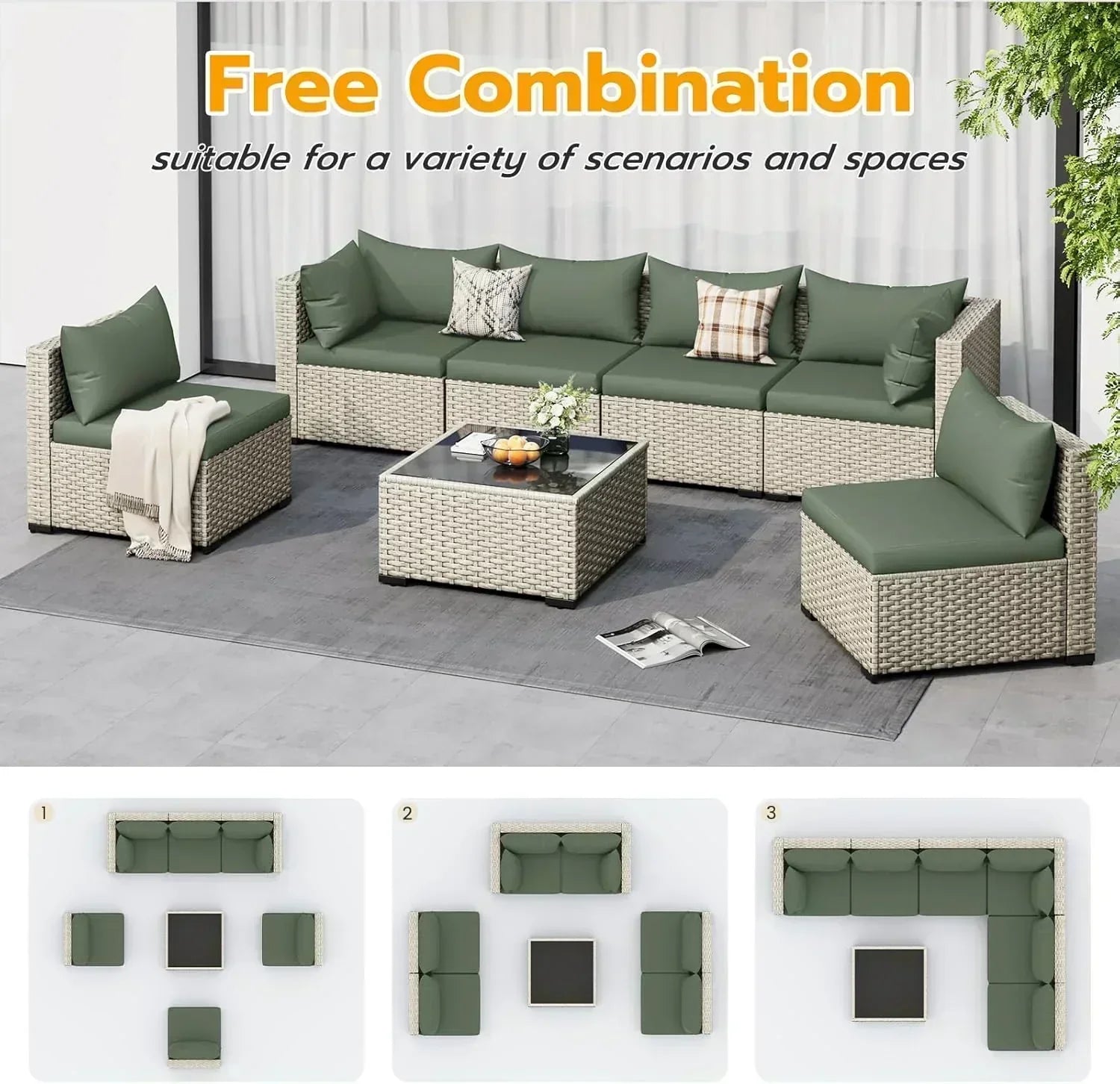 UDPATIO Outdoor Patio Furniture Set 7-Piece PE Wicker Sectional Sofa Outdoor Conversation Set