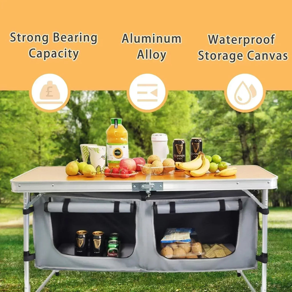 Outdoor Folding Table Aluminum Lightweight Height Adjustable with Storage Organizer