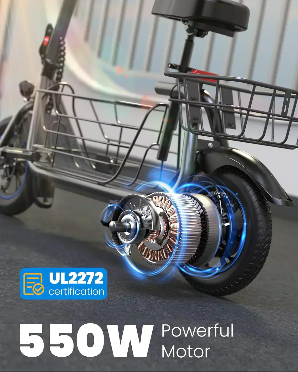 Gyroor Adult Electric Scooter with Large Center Basket 20 Mile Range Foldable and Seat