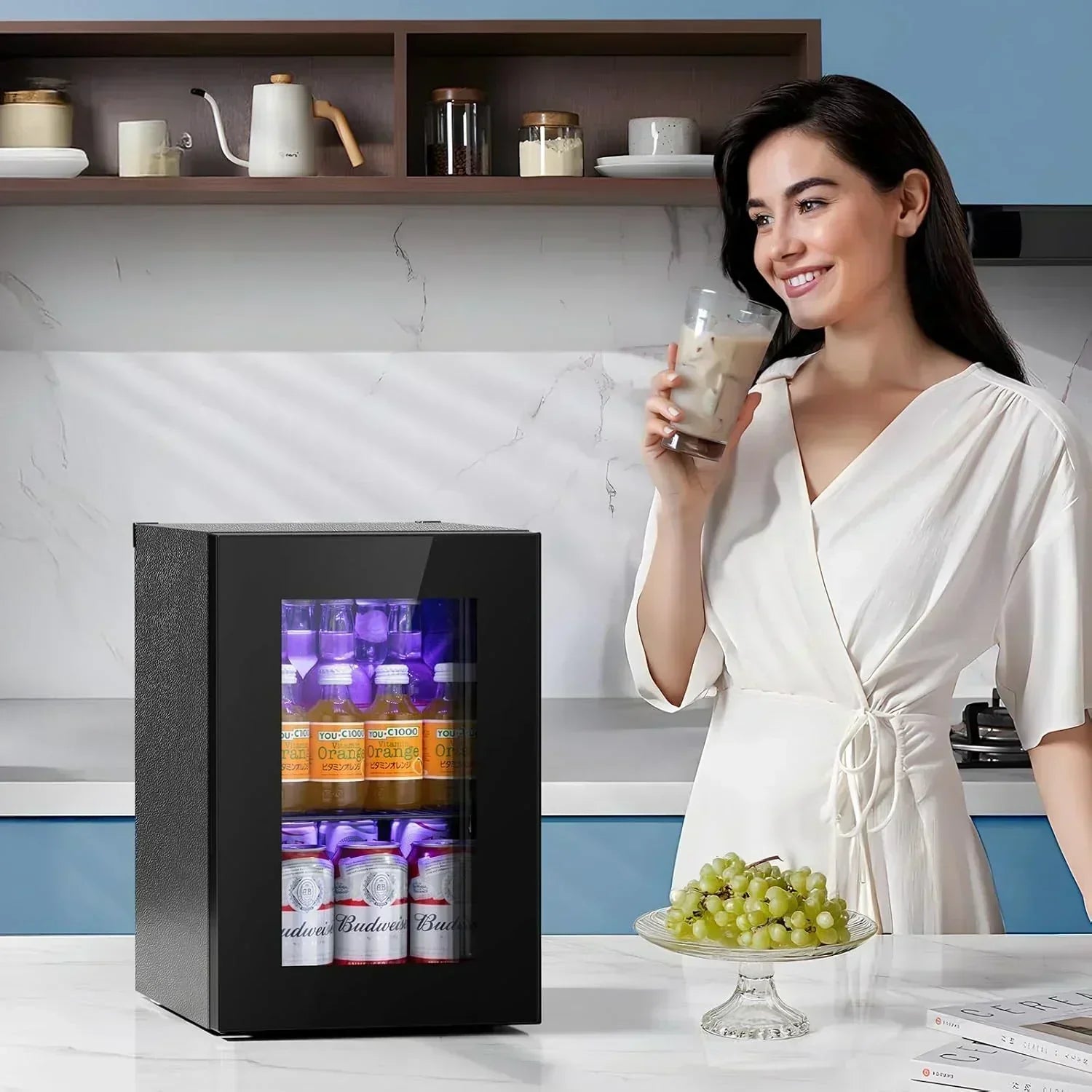 Antarctic Star Beverage Refrigerator Cooler 68 Can Mini Fridge with Glass Door for Beer Drinks Wine