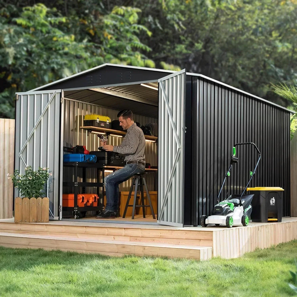 Polar Aurora 8 x 12 FT Outdoor Storage Shed Metal Garden Shed with Updated Frame Structure