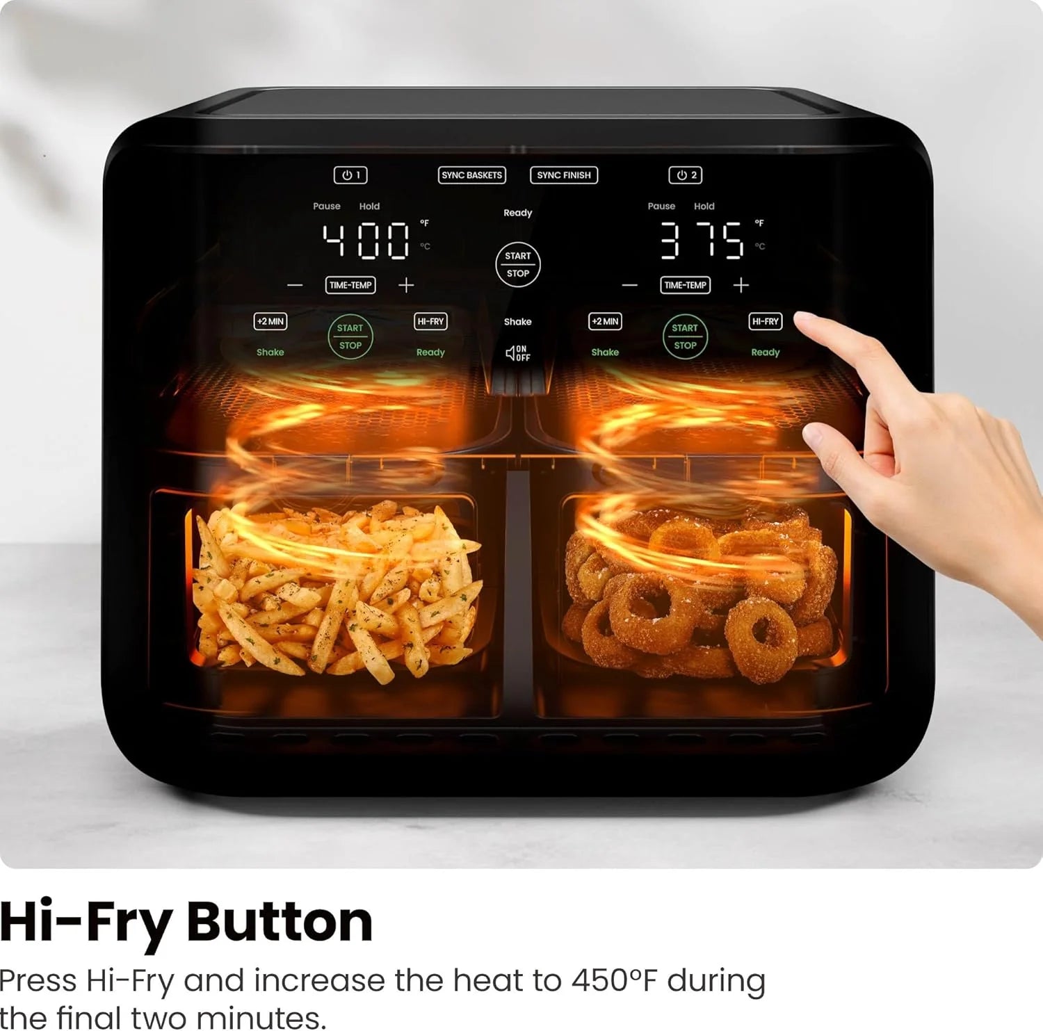 Chefman 6-Quart Dual Basket Air Fryer - Digital Touchscreen, Smart Sync Finish, High-Frying, Auto-Off, 2 Independent 3-Quart Nonstick Pans, Dishwasher-Safe Baskets