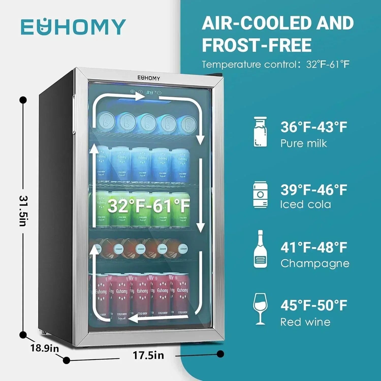 EUHOMY Beverage Refrigerator Cooler 130 Can Mini Fridge with Glass Door Beverage Cooler