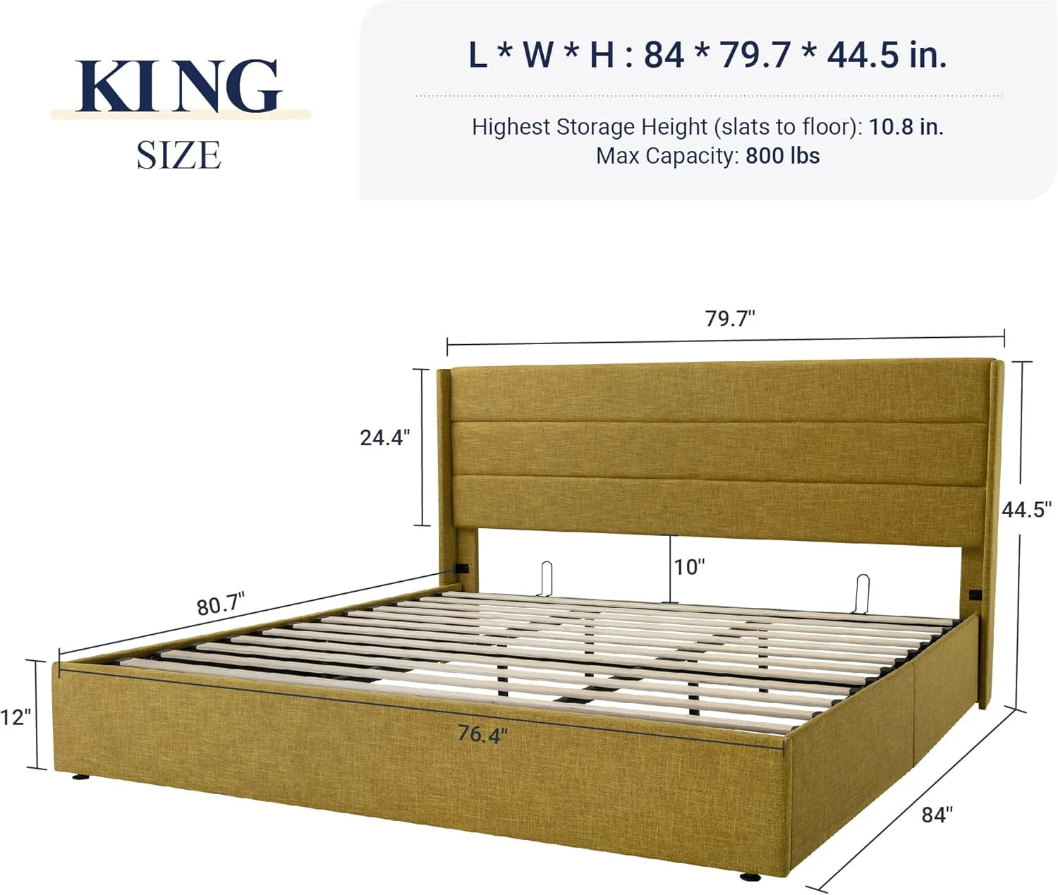 Allewie Queen Size Lift Up Storage Bed Modern Wingback Headboard Hydraulic Support