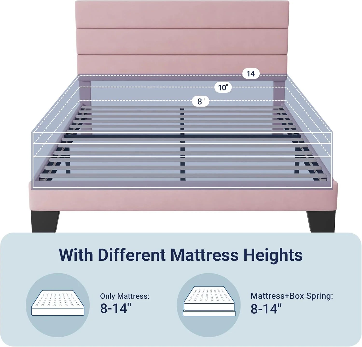 Allewie Queen Size Platform Bed Frame Fabric Upholstered Headboard Wooden Slats Support