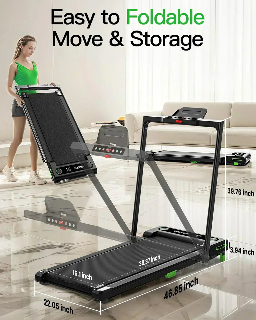 Akluer Inclined Home Treadmill 2.5 HP Small Under-Desk Treadmill Remote Control LED Display