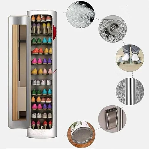 Large-capacity multi-layer rotating disinfection shoe cabinet with mirror deodorizer