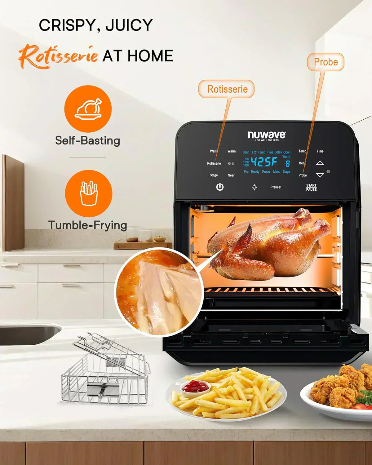 Nuwave Brio 15.5Qt Air Fryer Broiler 50��-425��F Temperature Control Integrated Smart Thermometer