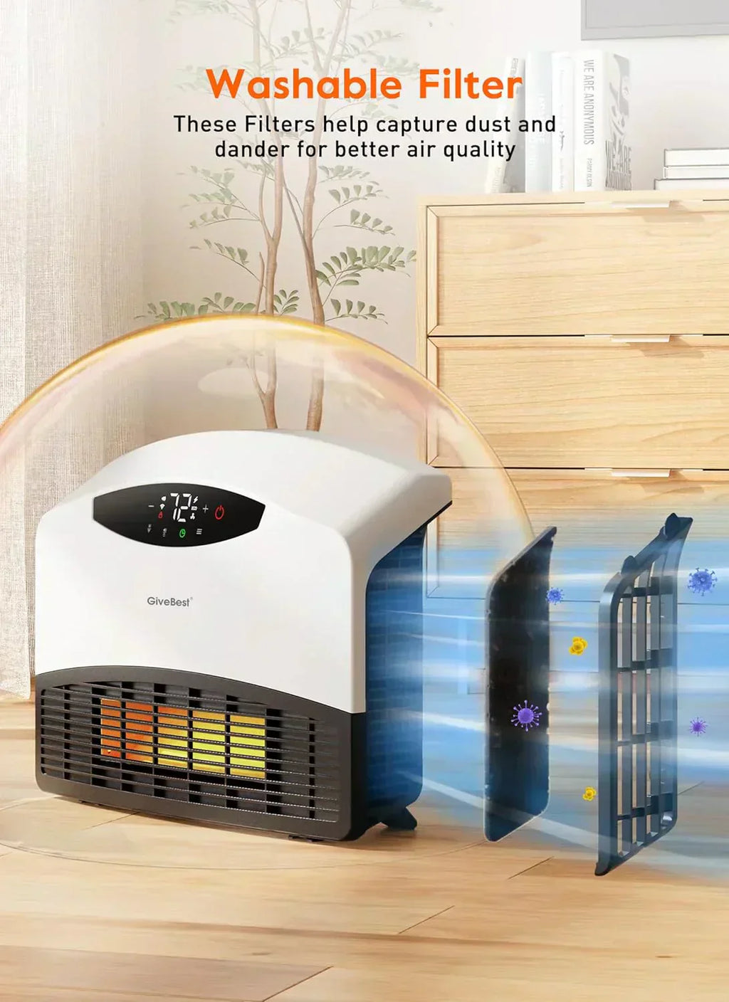 Wall mounted electric heater with WiFi and remote control floor standing heater 1500W