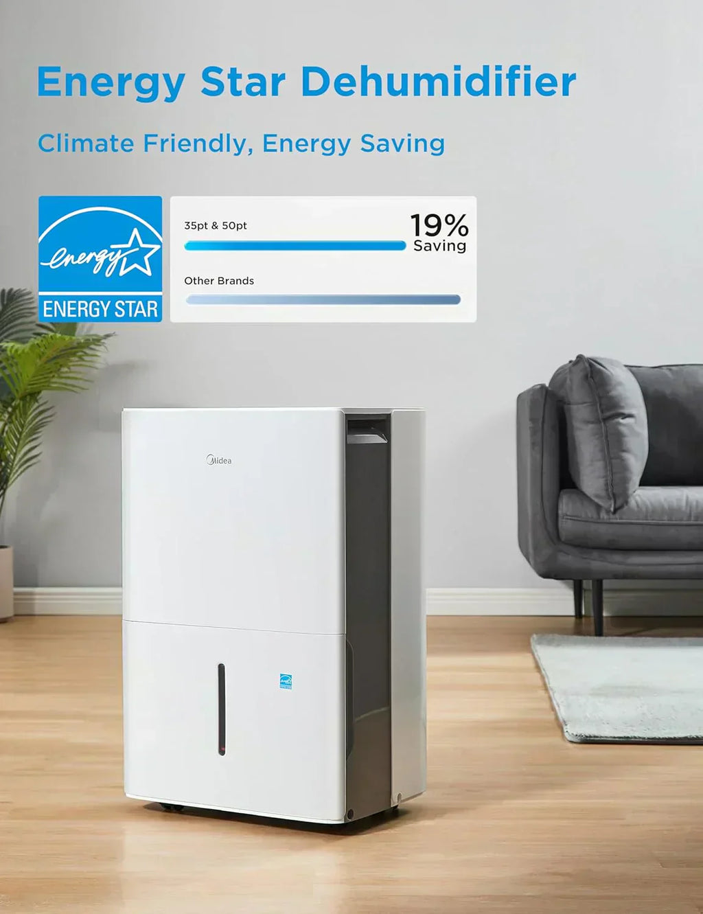 Midea 4,500 Sq. Ft. Dehumidifier Pump Included Energy Star Certified 50 Pint Ideal For Basements